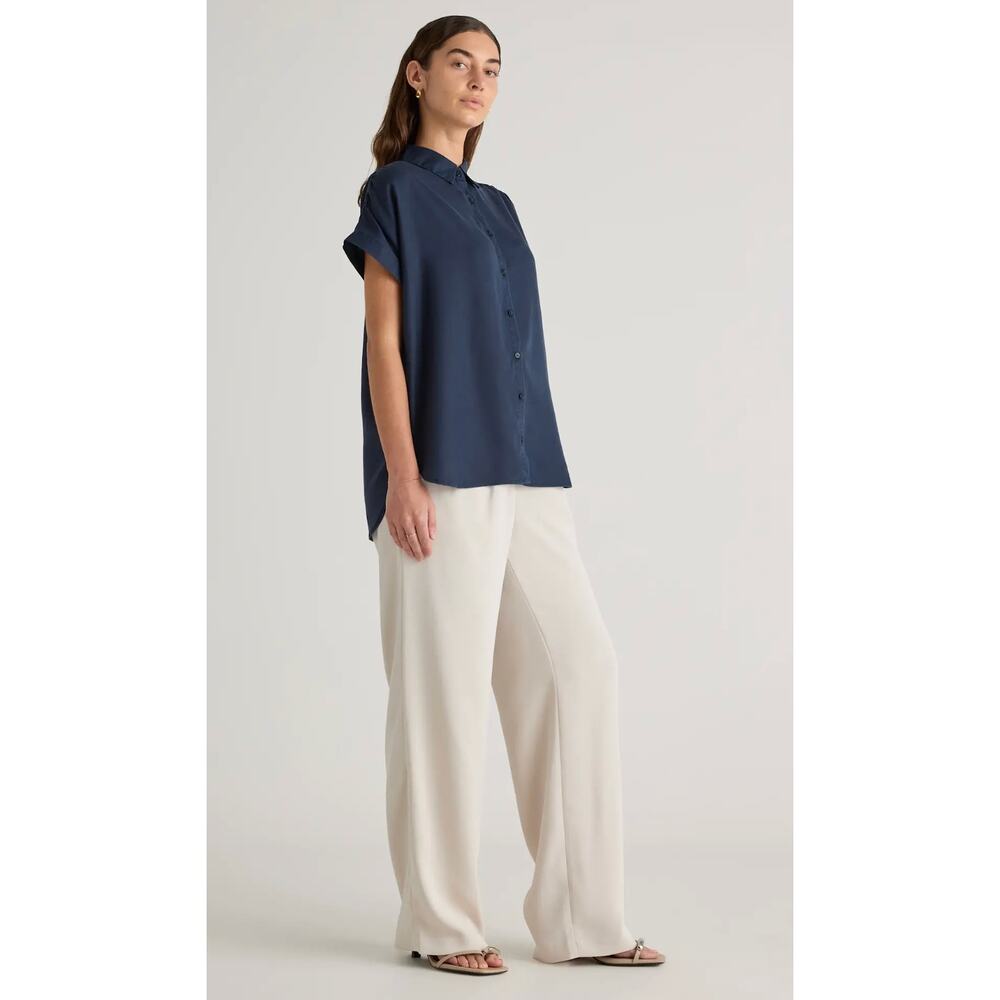 Quince Vintage Wash Tencel Camp Shirt S Navy Blue NWT Button Top Capsule Travel - Picture 1 of 5